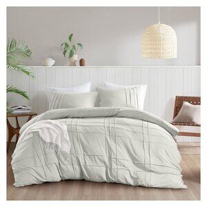 NEW 510 Design Soft Wash Pleated Duvet 3-Piece Cover Set Silver Gray Queen